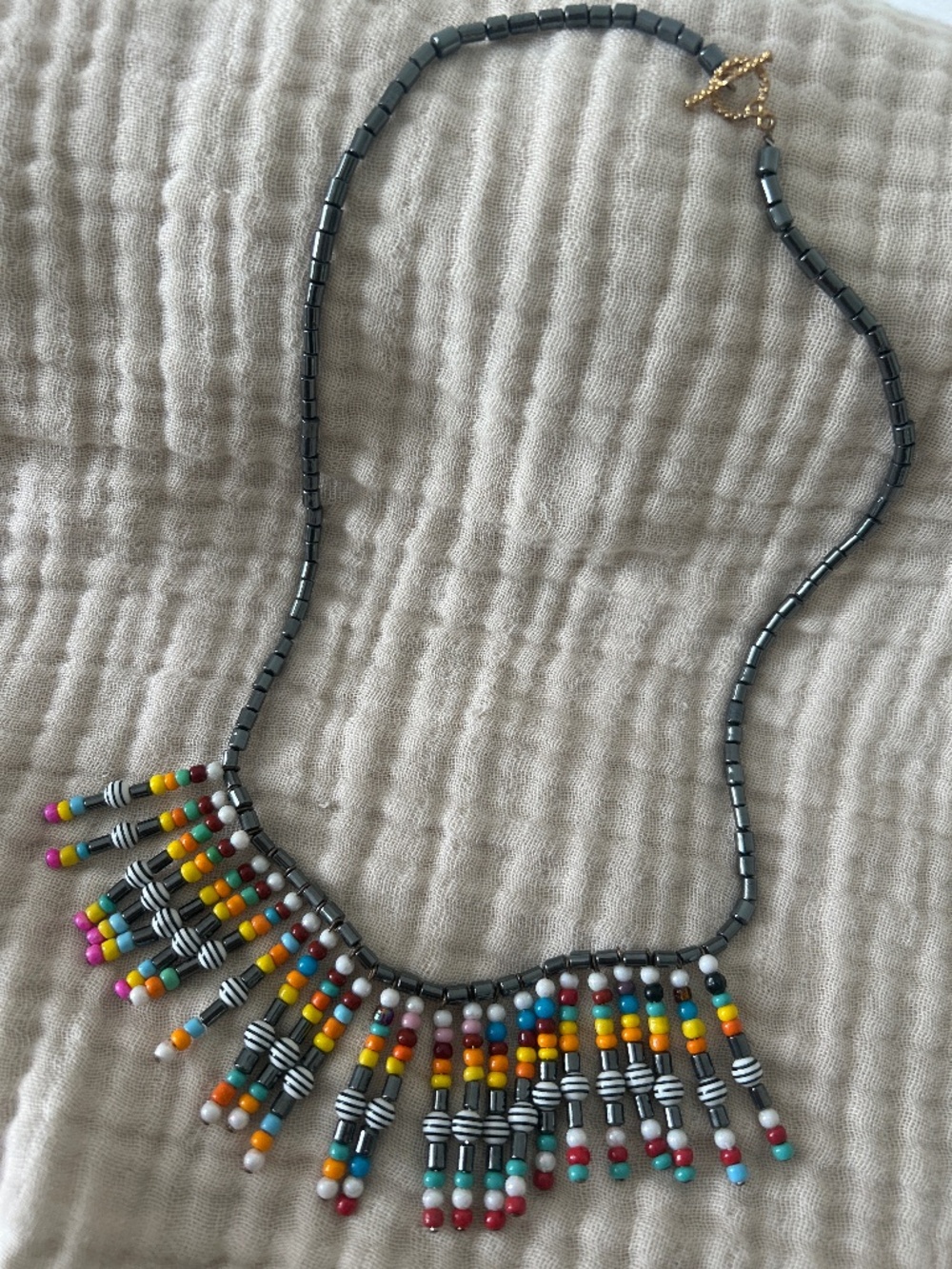 Handmade Multi-Strand Fringe Bohemian Statement Bead Bib Necklace